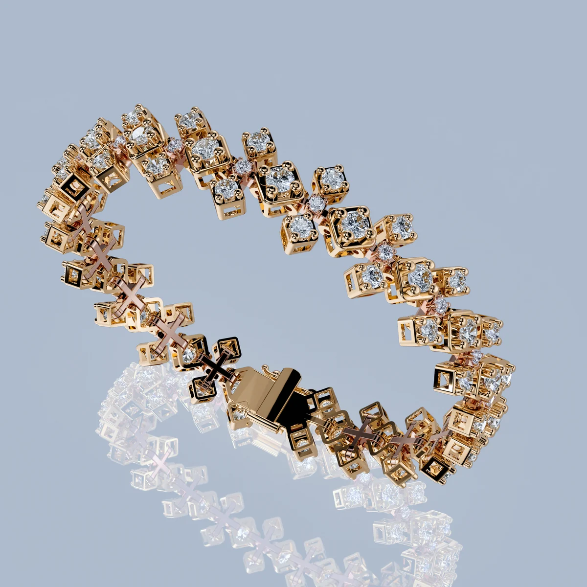 Bracelet three-quarter view with box clasp and reflection