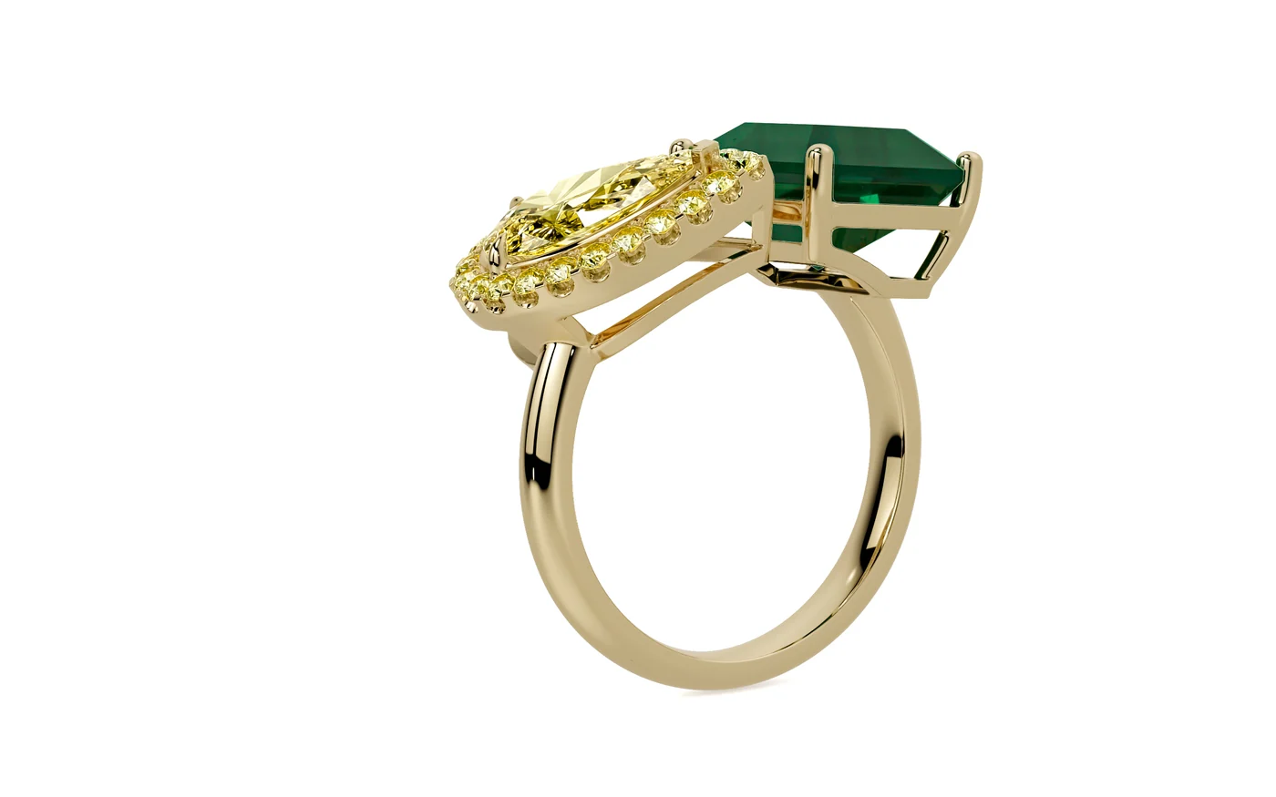 Toi et moi ring, side profile showing gallery and prongs