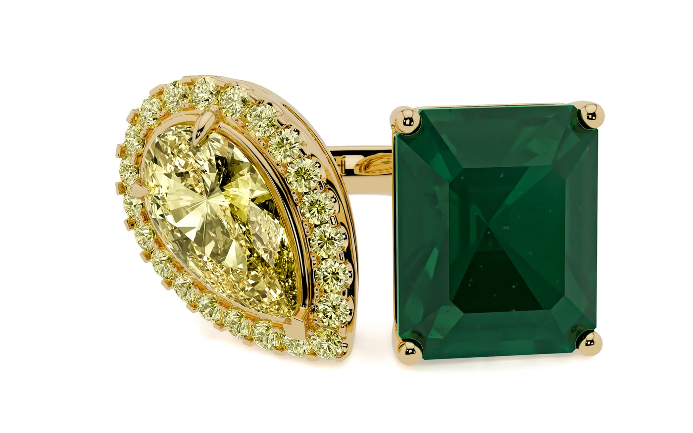 Toi et moi ring, three-quarter view, yellow gold